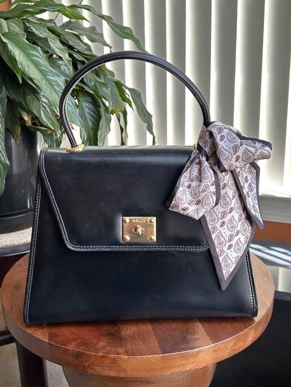 BALLY Leather Top Handle Bag, Black